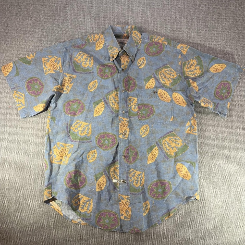 Vintage Bugle Boy Company Shirt Mens Medium Blue Abstract Print Button Up